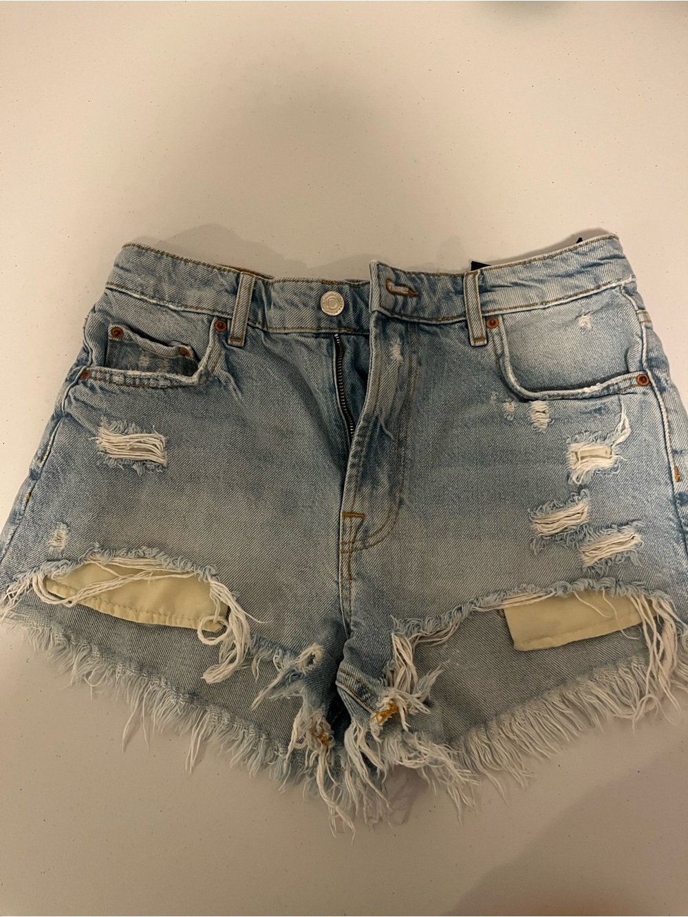 Zara Light Blue Distressed Denim Cutoff Shorts